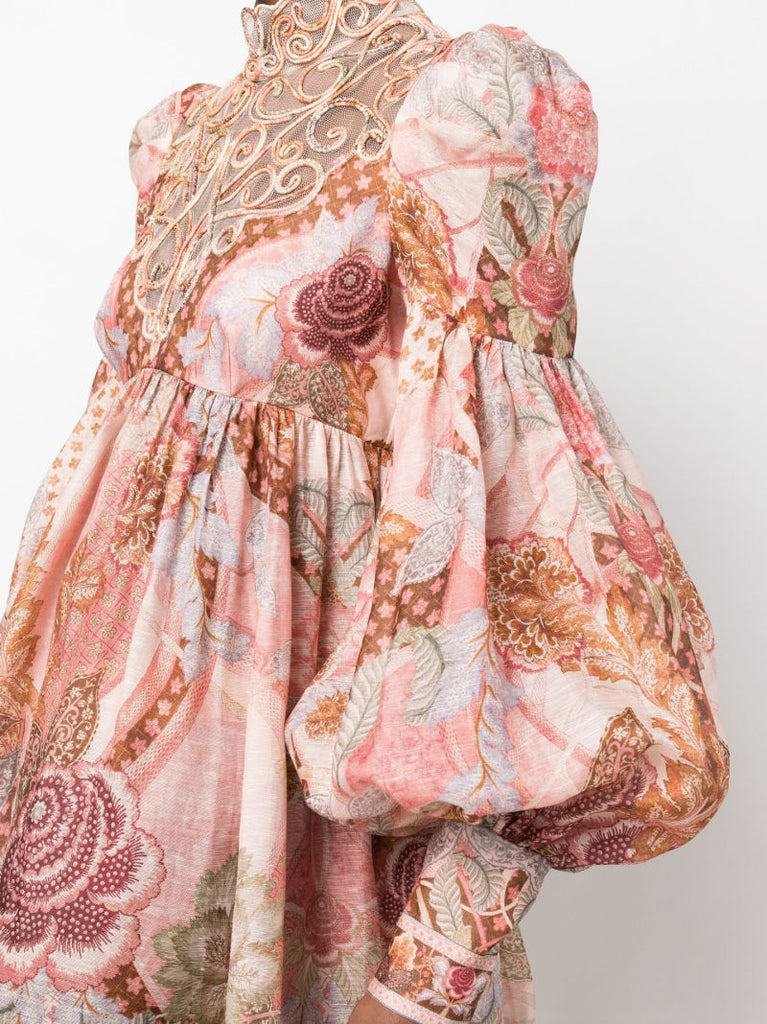 Orange Kaleidoscope Swirl Yoke Printed Dress