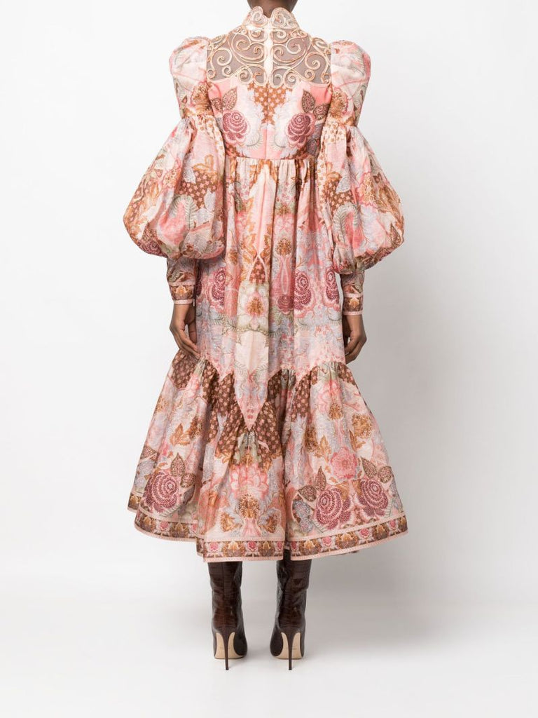 Orange Kaleidoscope Swirl Yoke Printed Dress