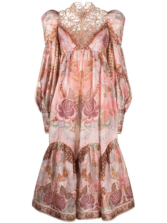 Orange Kaleidoscope Swirl Yoke Printed Dress