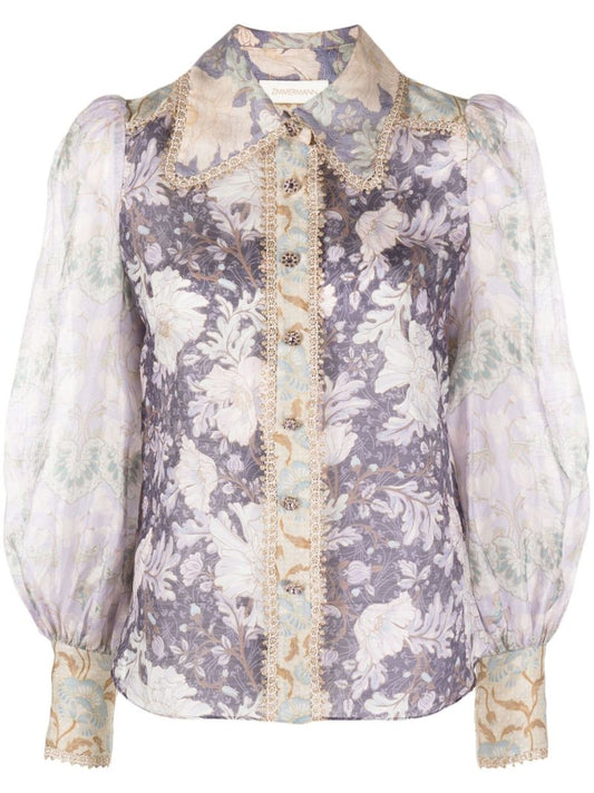 Purple Celestial Floral Print Blouse
