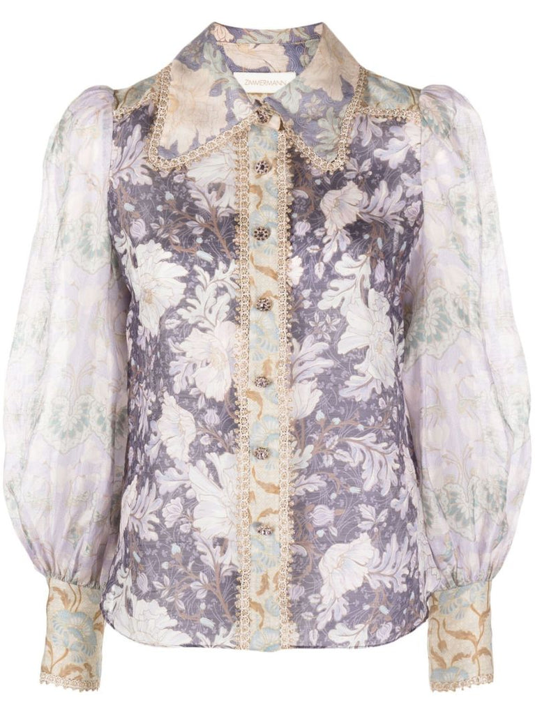 Purple Celestial Floral Print Blouse