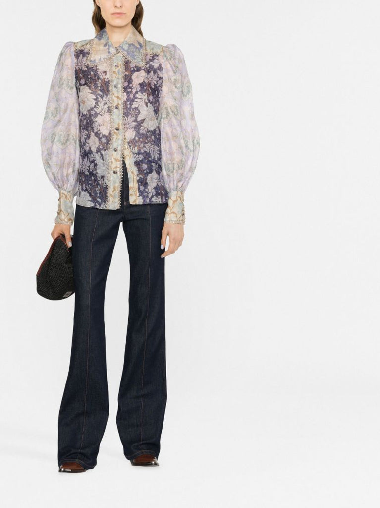 Purple Celestial Floral Print Blouse