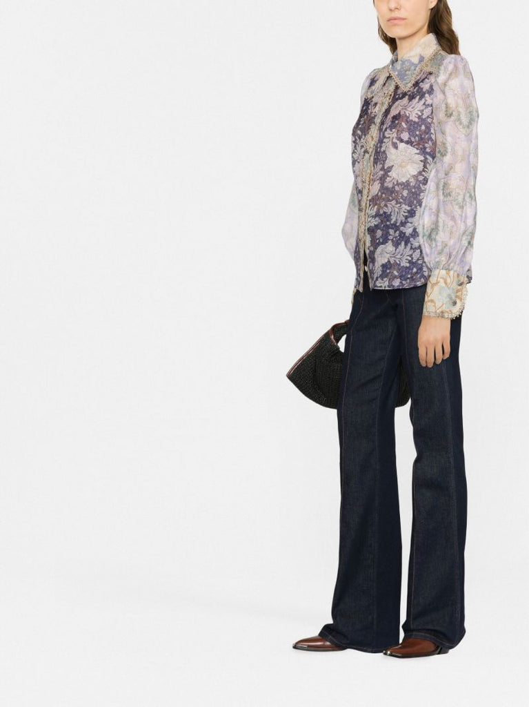 Purple Celestial Floral Print Blouse
