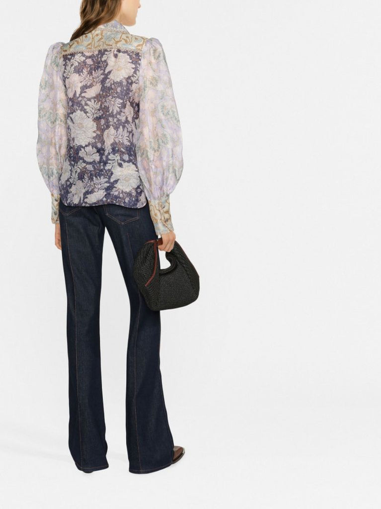 Purple Celestial Floral Print Blouse