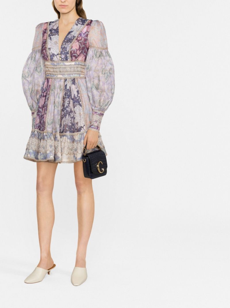 Purple Celestial Lace Panelled Mini Dress