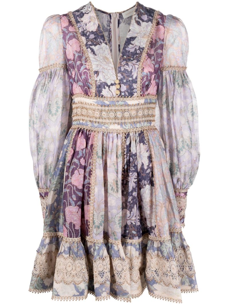 Purple Celestial Lace Panelled Mini Dress