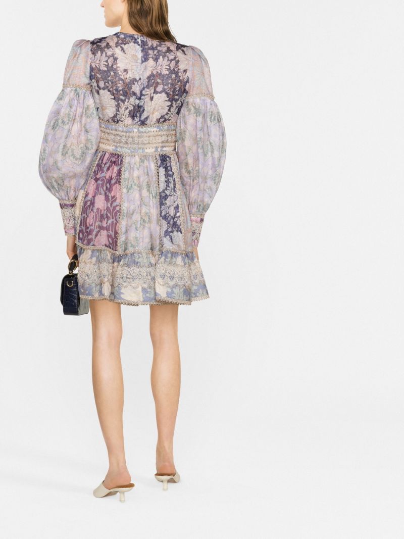 Purple Celestial Lace Panelled Mini Dress