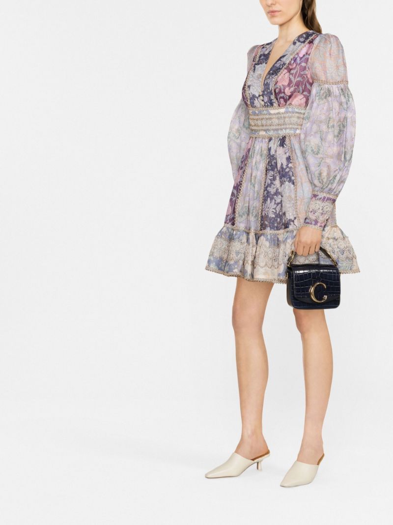 Purple Celestial Lace Panelled Mini Dress