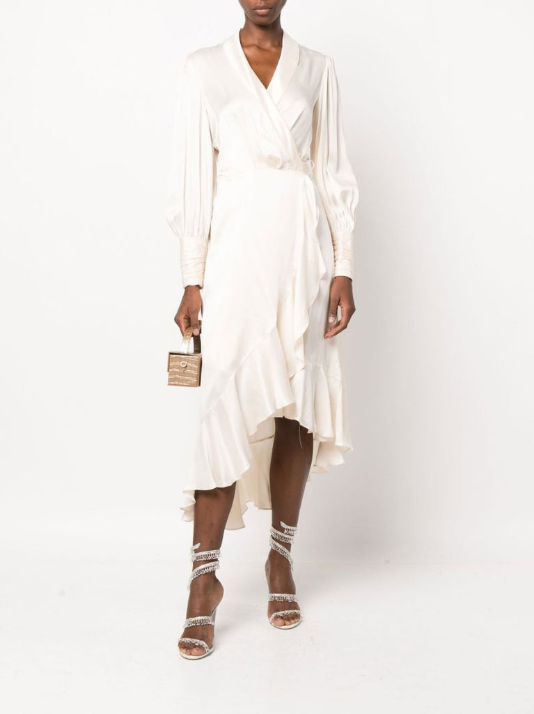 White Silk Wrap Midi Dress