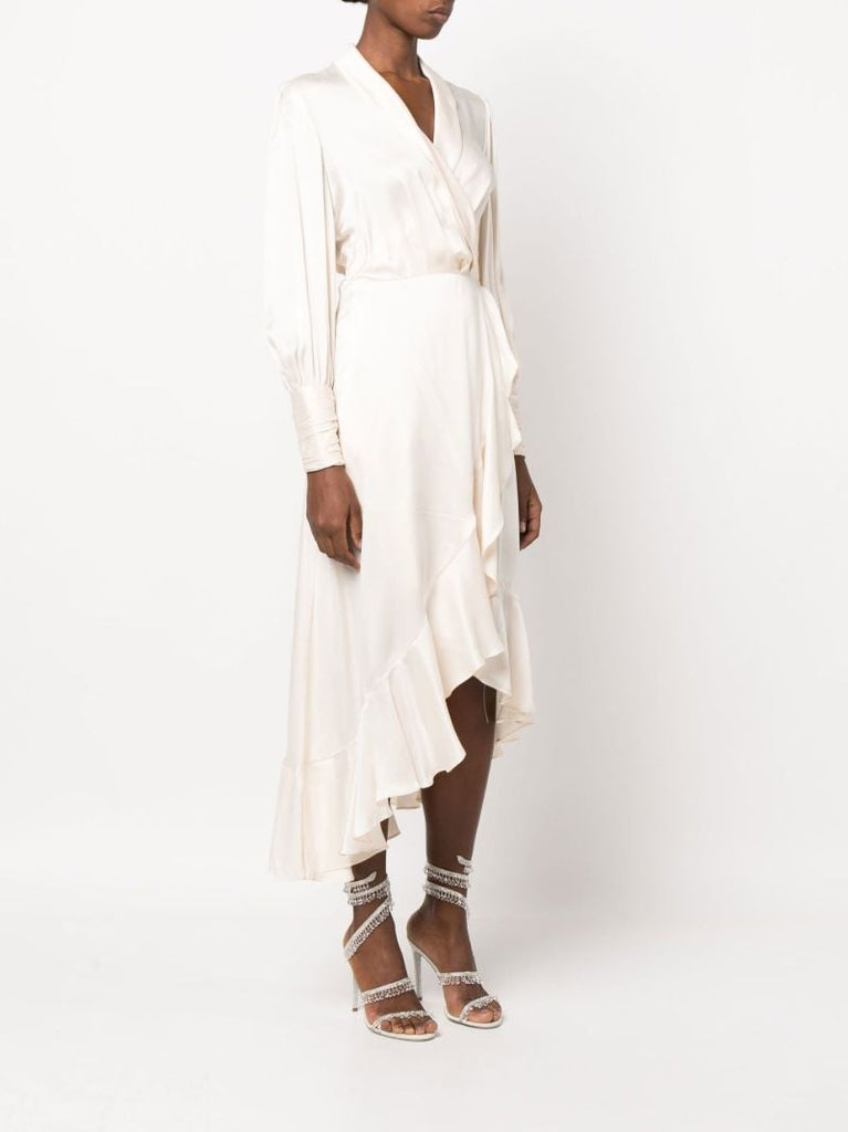 White Silk Wrap Midi Dress