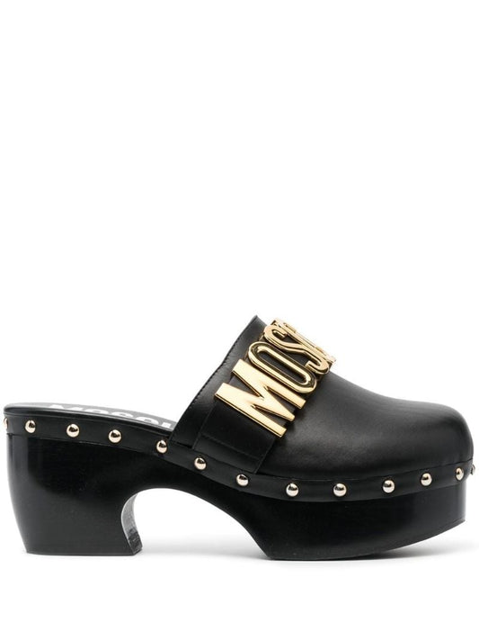 Black 70 Logo Leather Mules