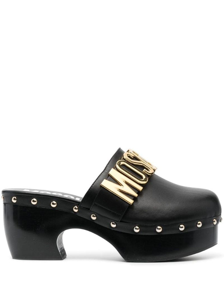Black 70 Logo Leather Mules