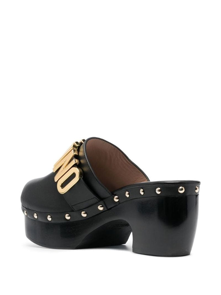 Black 70 Logo Leather Mules