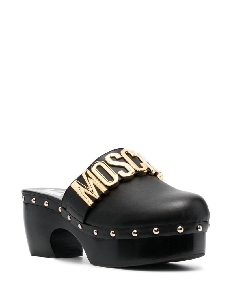 Black 70 Logo Leather Mules