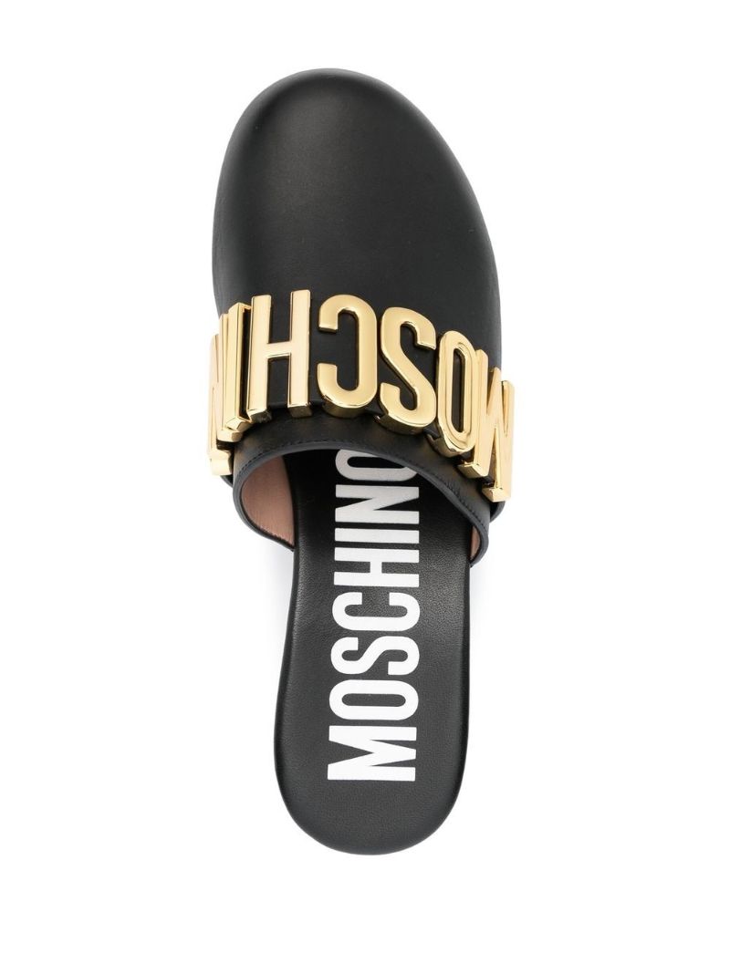 Black 70 Logo Leather Mules