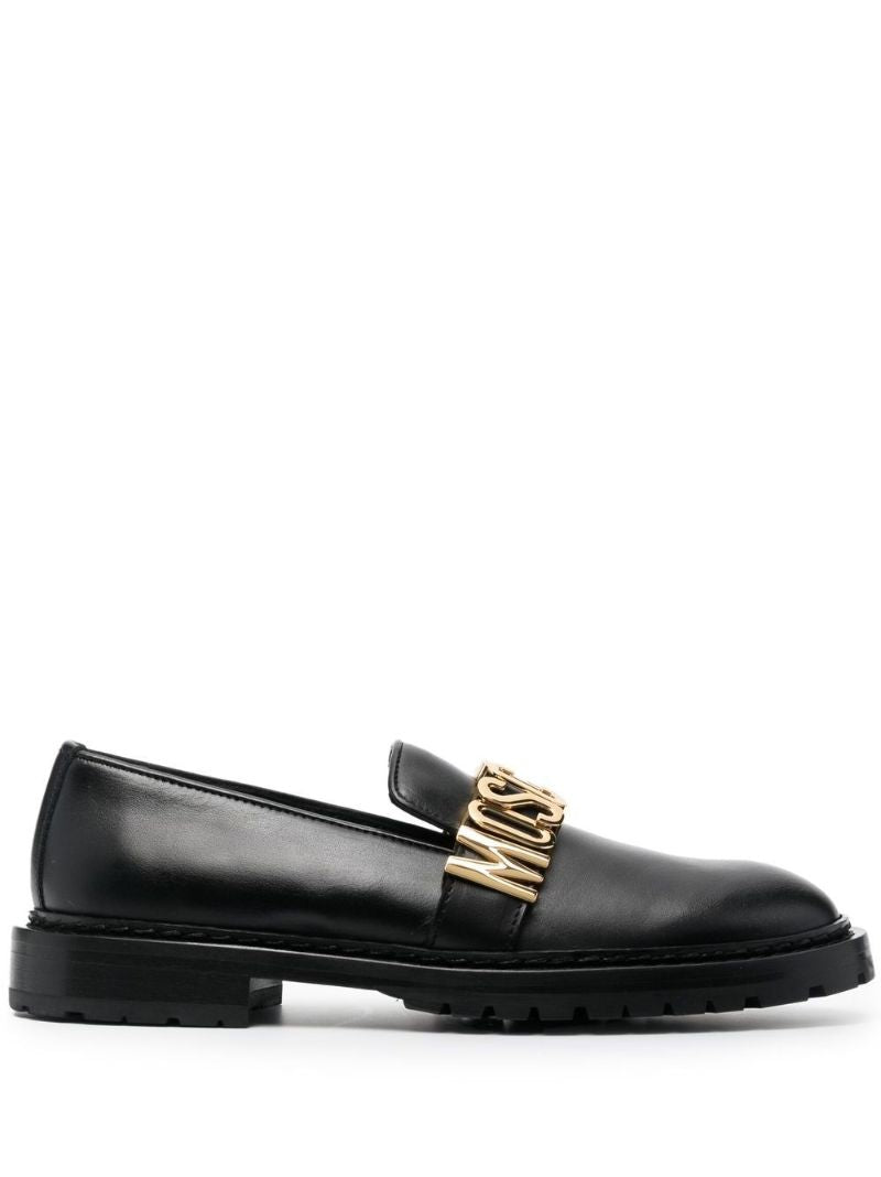 Black Logo Leather Loafers