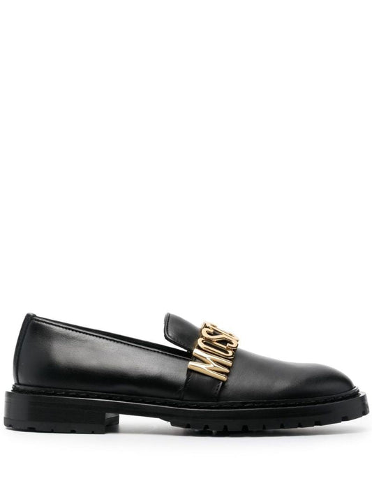 Black Logo Leather Loafers