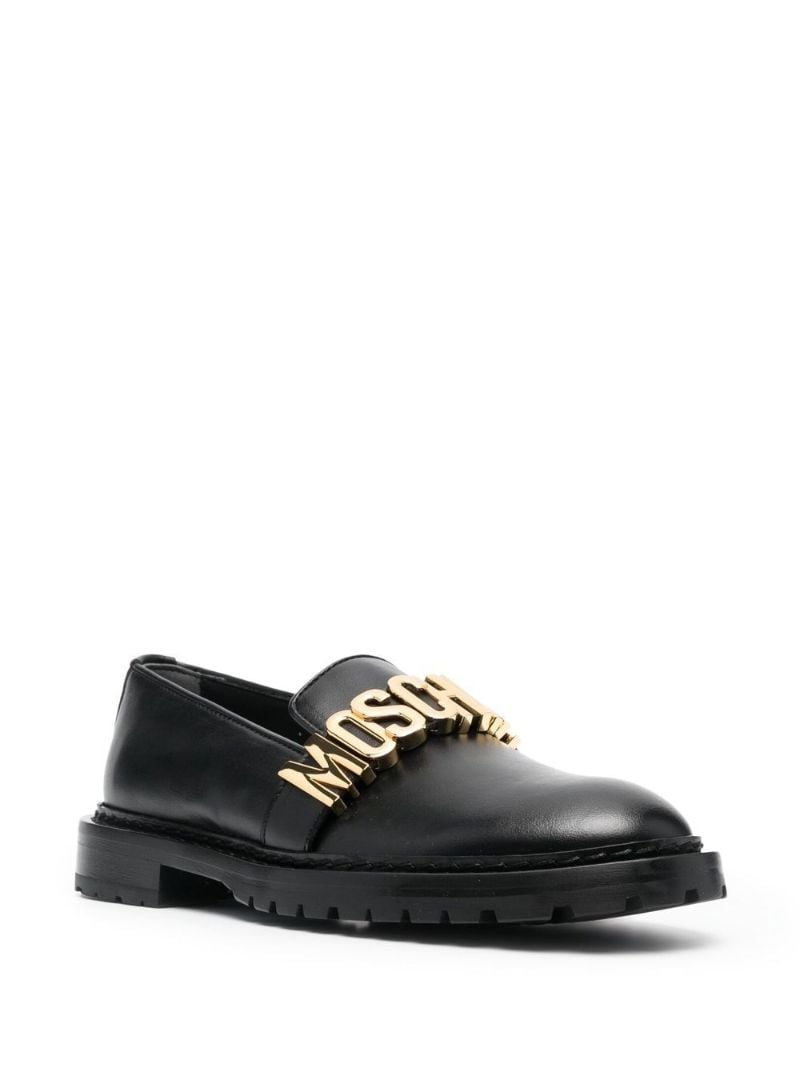 Black Logo Leather Loafers