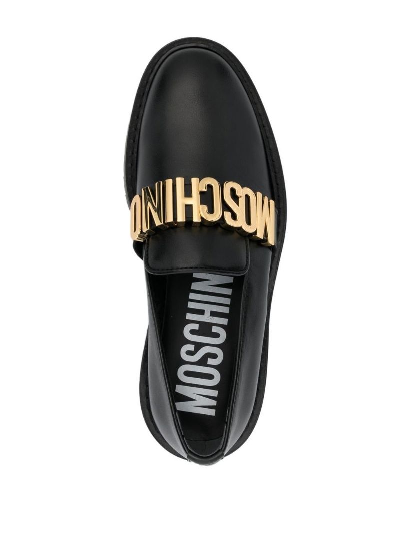 Black Logo Leather Loafers