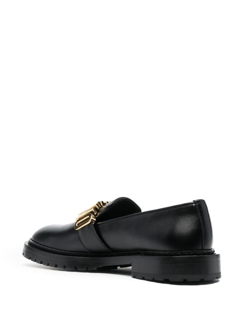 Black Logo Leather Loafers