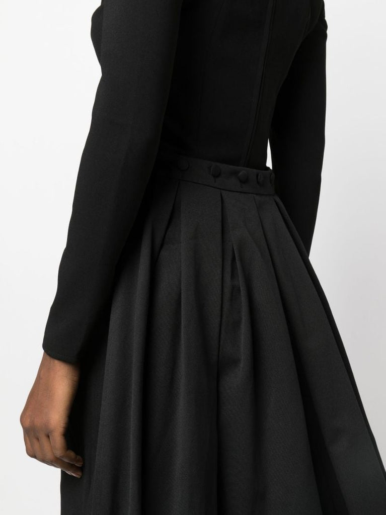 Black Prunella Box Pleat Skirt