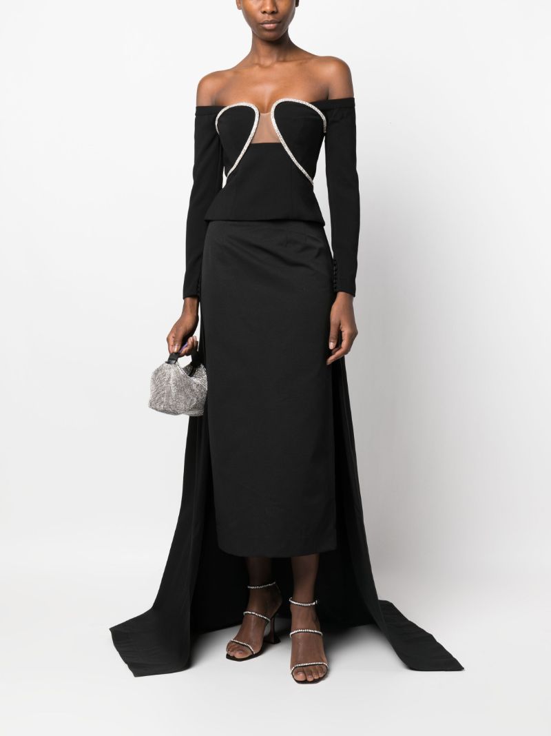 Black Prunella Box Pleat Skirt