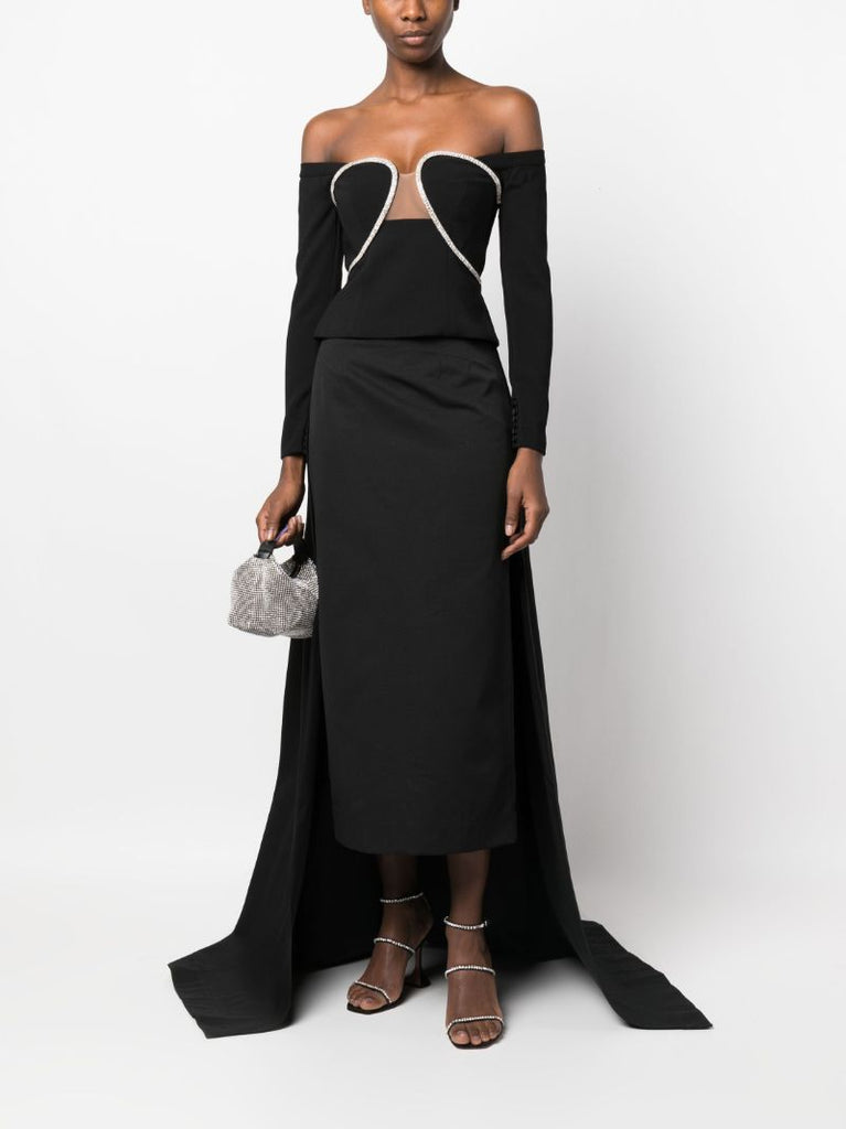 Black Prunella Box Pleat Skirt