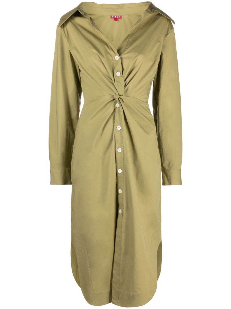 Green Twist Front Shirt Dress