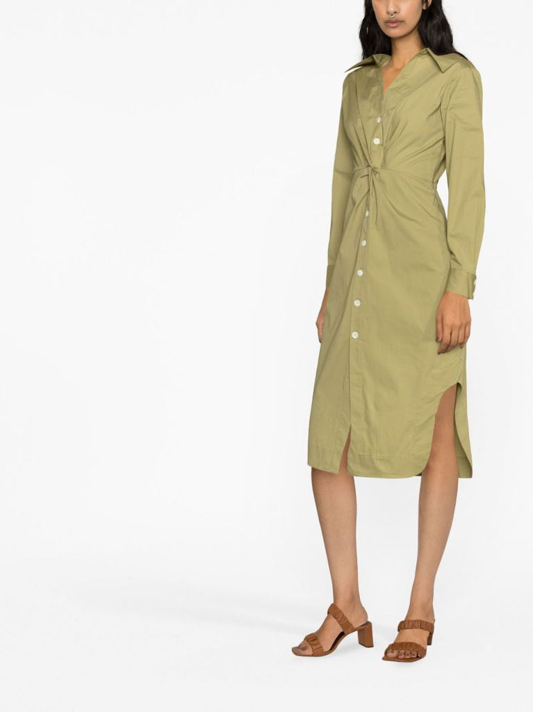 Green Twist Front Shirt Dress