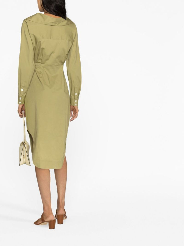 Green Twist Front Shirt Dress