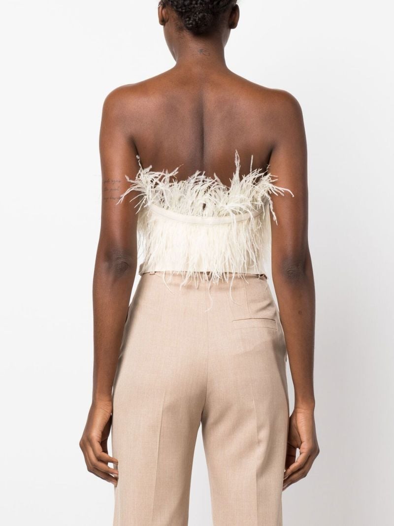 Neutral Nellie Feather-trim Crop Top