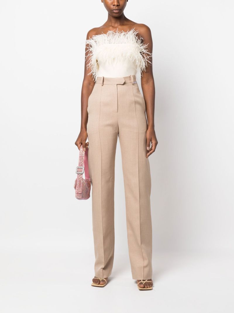 Neutral Nellie Feather-trim Crop Top