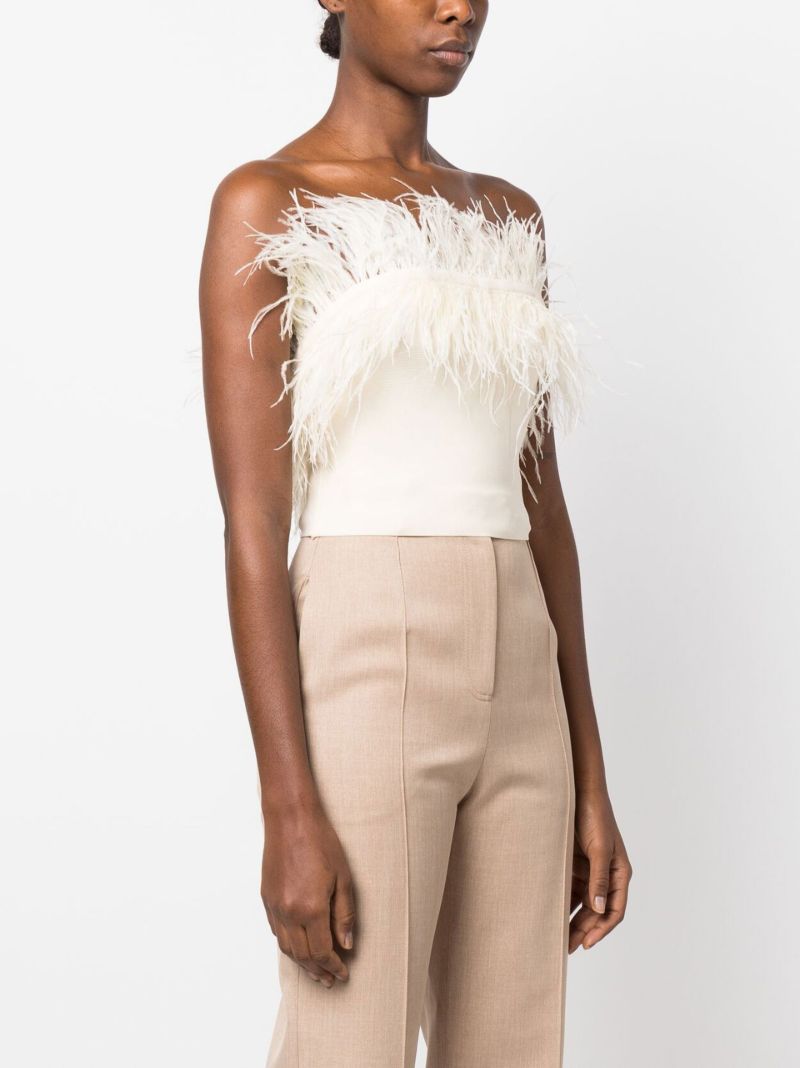 Neutral Nellie Feather-trim Crop Top