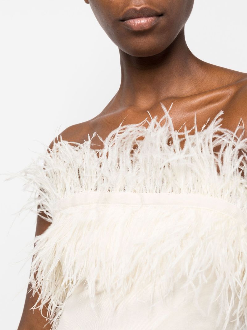 Neutral Nellie Feather-trim Crop Top