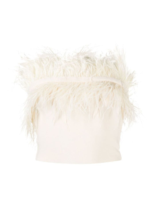 Neutral Nellie Feather-trim Crop Top