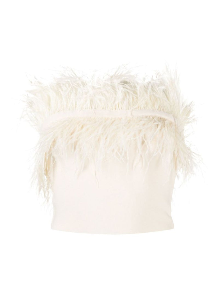 Neutral Nellie Feather-trim Crop Top
