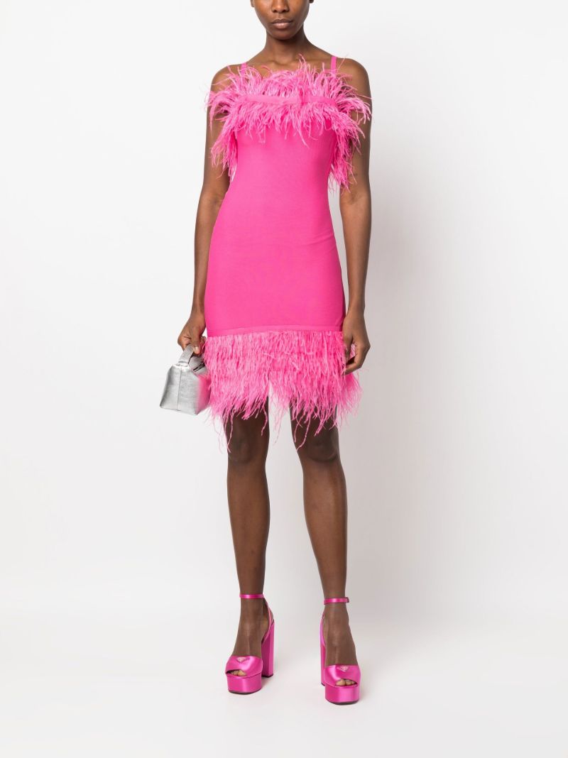 Pink Etta Feather-trim Mini Dress