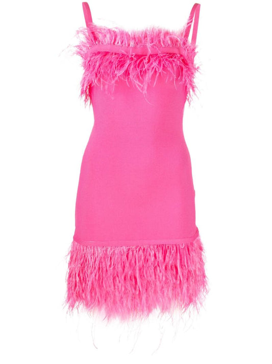 Pink Etta Feather-trim Mini Dress