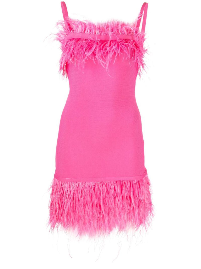 Pink Etta Feather-trim Mini Dress