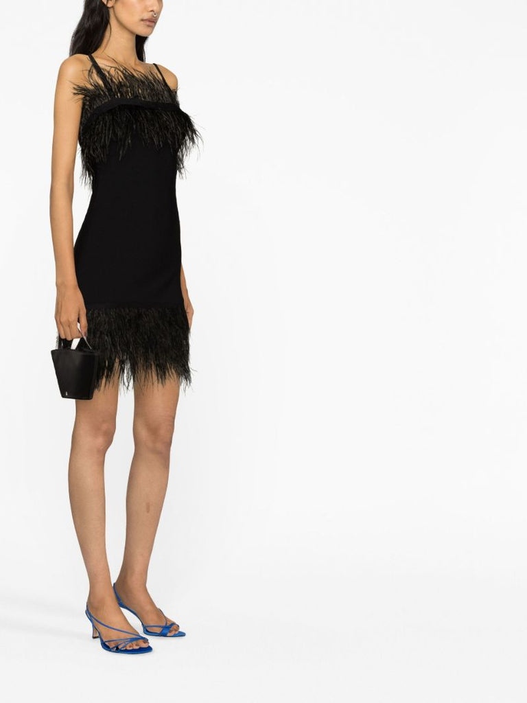 Black Etta Feather-trim Mini Dress