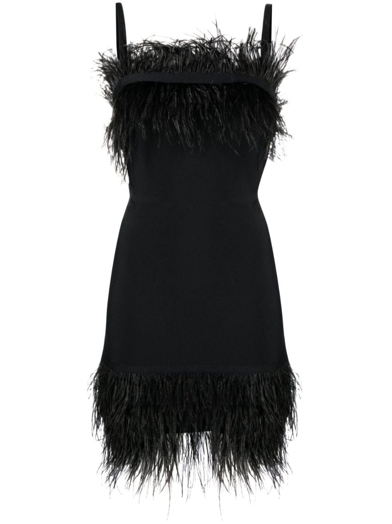 Black Etta Feather-trim Mini Dress