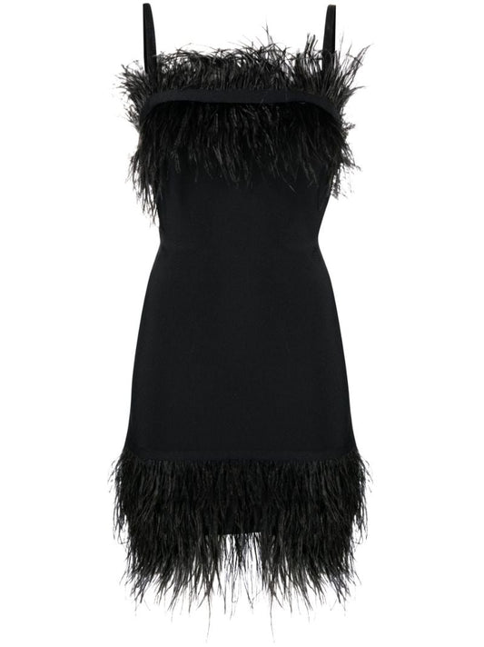 Black Etta Feather-trim Mini Dress