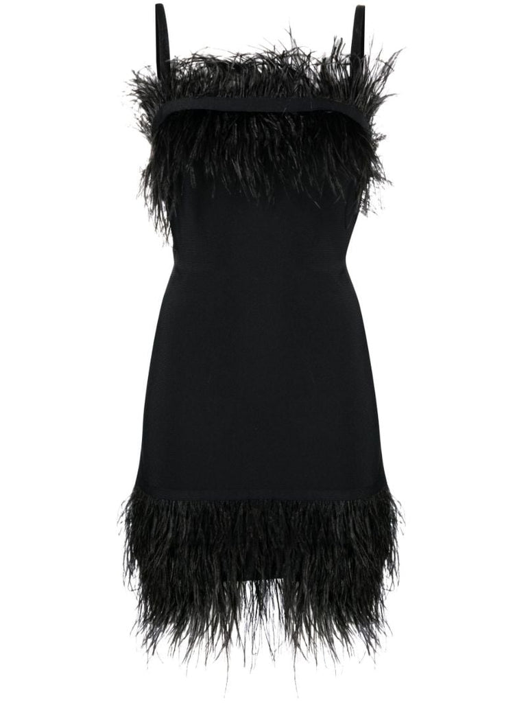 Black Etta Feather-trim Mini Dress