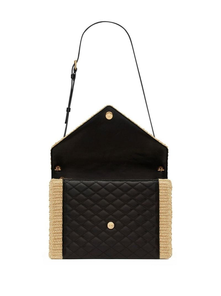 Black Gaby Raffia Leather Shoulder Bag