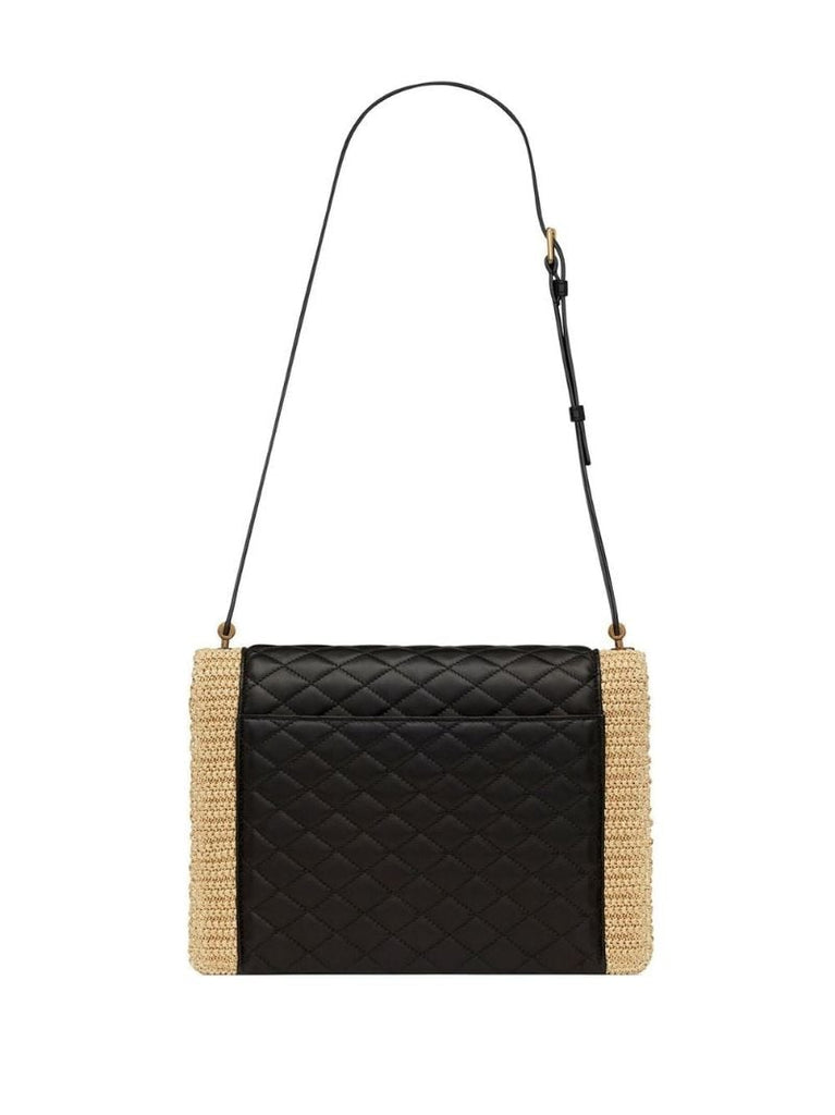 Black Gaby Raffia Leather Shoulder Bag