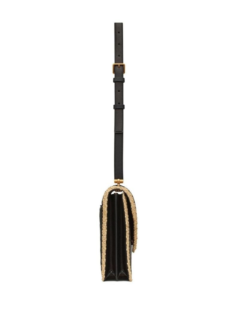 Black Gaby Raffia Leather Shoulder Bag