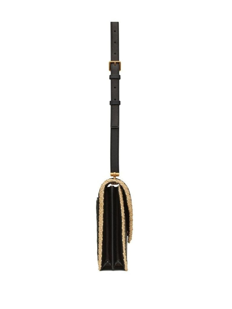 Black Gaby Raffia Leather Shoulder Bag