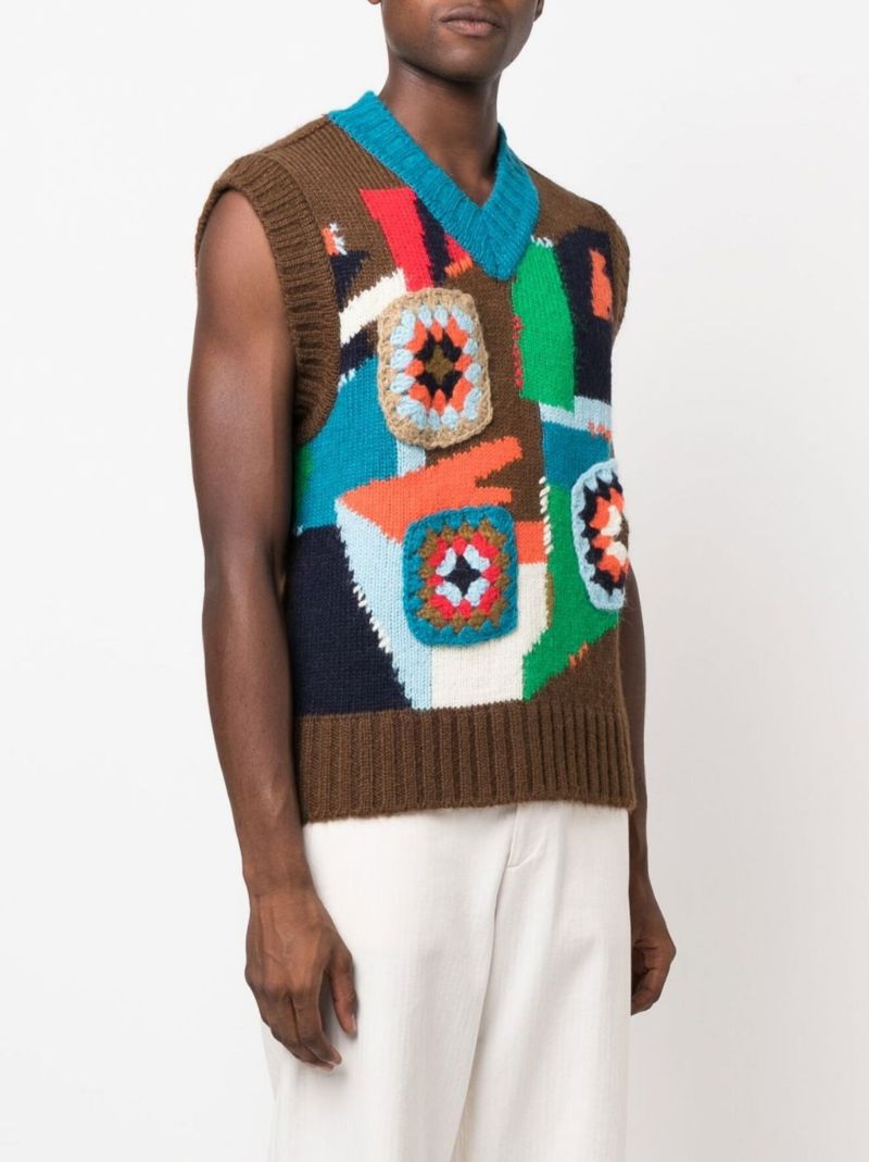 Brown Crochet V-neck Sweater