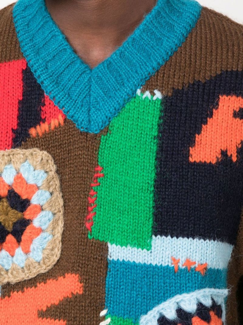 Brown Crochet V-neck Sweater