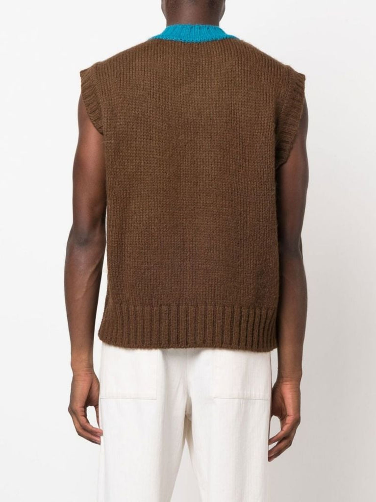 Brown Crochet V-neck Sweater